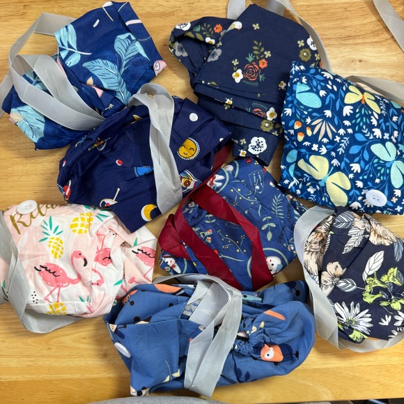 Accessories - 8 Scrub Hat Bouffant Ponytail Caps, Buttons Washable Reusable Cotton Prints